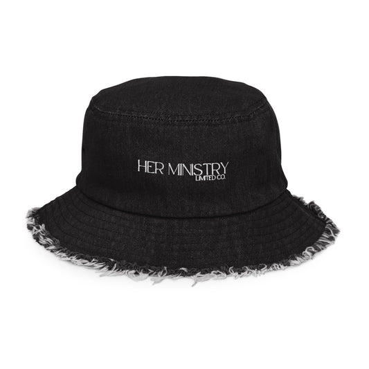 Her Ministry Distressed Denim Bucket Hat